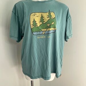 Life Is Good Green Short Sleeve Tee with Nature Graphic Paddle On